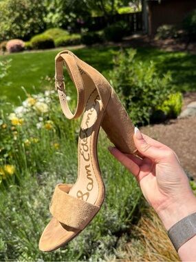 Sam Edelman Suede Ankle-Strap Block Heel in Tan